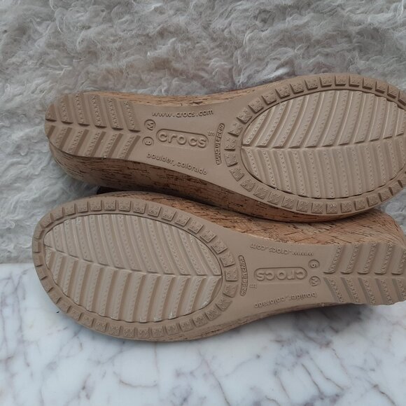 Crocs 11848 Women's A Leigh Red Leather Cork Wedge Heel Slingback Sandal W9 - Picture 5 of 9